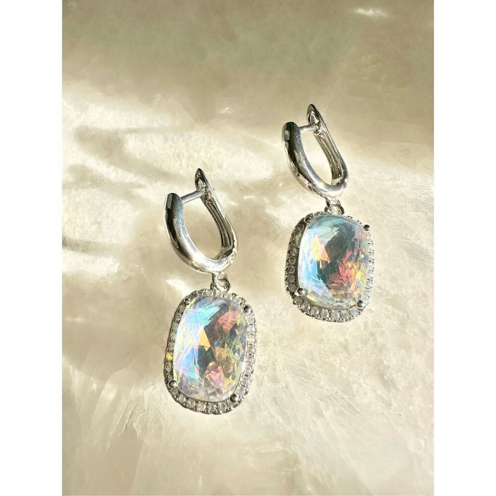 Iridescent silver color cubic zirconia earrings - Picture 3 of 10
